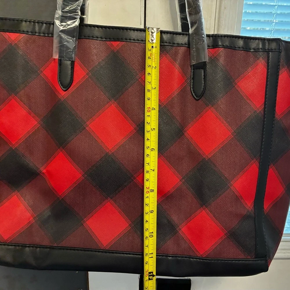 Victoria's Secret Red and Black Checkered Tote Bag